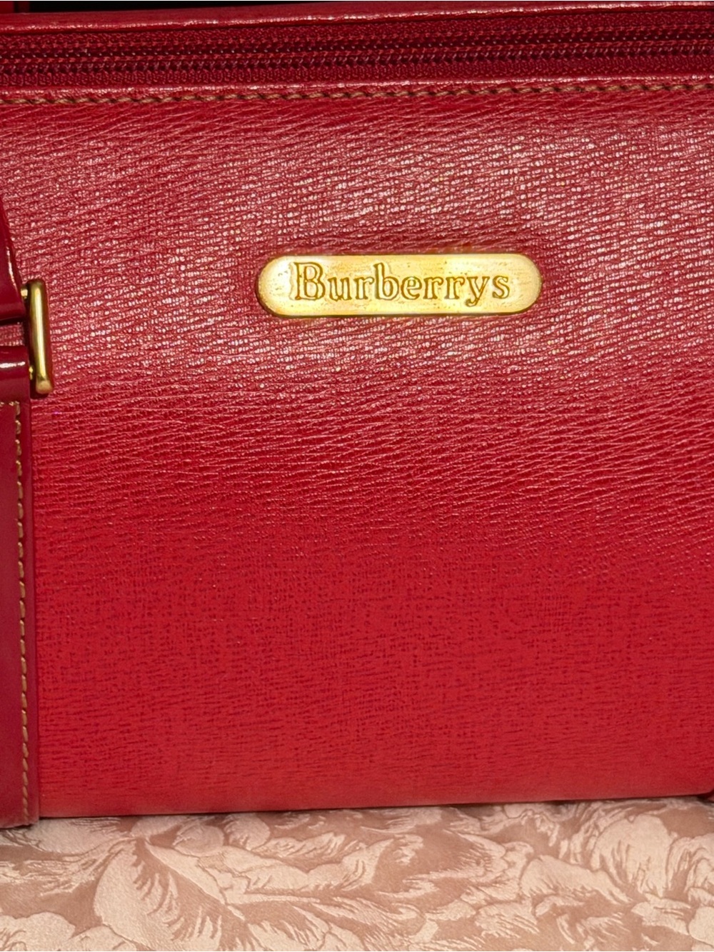 Burberrys Red Barrel Satchel with Gold Accents - Picture 2 of 9